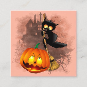 Kat Bang Door Pompoen Fun Halloween Karakter Vierkante Visitekaartje