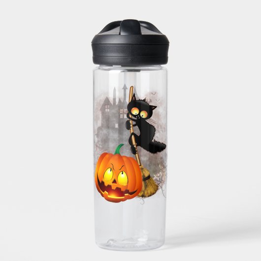 Kat Bang Door Pompoen Fun Halloween Karakter Waterfles (Voorkant)