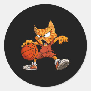 Kat Basketbalspeler _ Basketbal Kat Lange Mouw Ronde Sticker