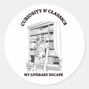 Kat Bibliothecaris Esthetische Kunstposter Ronde Sticker