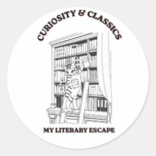 Kat Bibliothecaris Esthetische Kunstposter Ronde Sticker