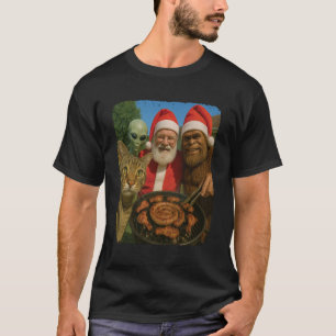 Kat Bigfoot Alien Kerstman Braai BBQ Kerst Zelfpor T-shirt
