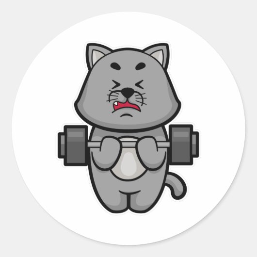Kat bij Biceps-training met Barbell Ronde Sticker (Voorkant)