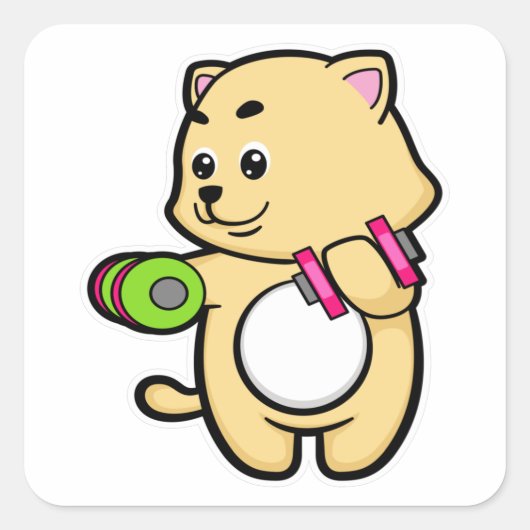 Kat bij Biceps-training met Dumbbells Vierkante Sticker (Voorkant)