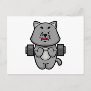 Kat bij biceps training met halter briefkaart