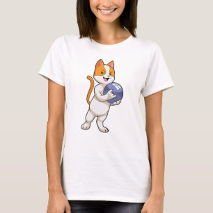 Kat bij Bowling met Bowling-bal T-shirt