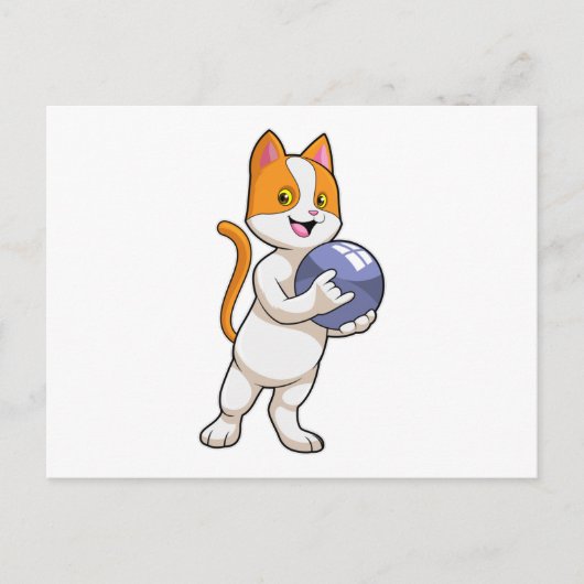 Kat bij Bowling met Bowlingbal Briefkaart (Voorkant)