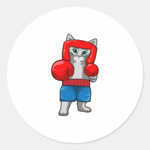 Kat bij Boxing met gebarsten handschoenen Ronde Sticker