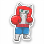 Kat bij Boxing met gebarsten handschoenen Sticker (Voorkant)