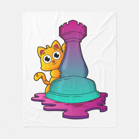Kat bij Chess met Chess-stuk Rook Fleece Deken (Voorkant)