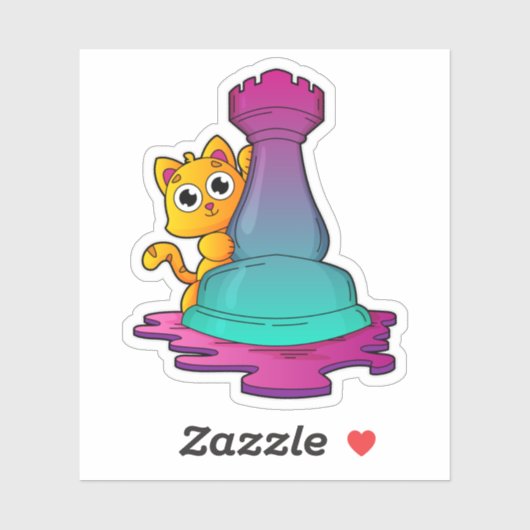 Kat bij Chess met Chess-stuk Rook Sticker (Vel)