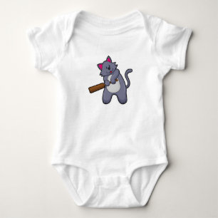 Kat bij Cricket met cricket bat Romper