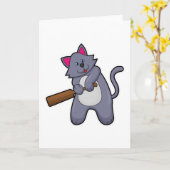 Kat bij Cricket met cricketbat Kaart (Gele Bloem)