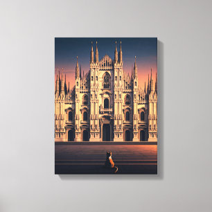 Kat bij het Milanese Duomo op canvasprint Canvas Afdruk