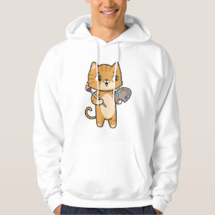 Kat bij het Schilderen met Kleur & Borstel Hoodie
