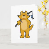 Kat bij het vissen met hengel & Vis Kaart (Gele Bloem)