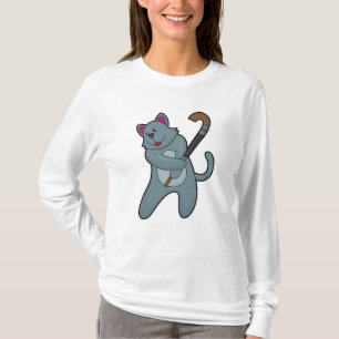 Kat bij Hockey met Hockey stick T-shirt