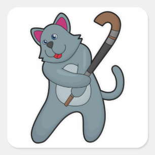 Kat bij Hockey met Hockey stick Vierkante Sticker