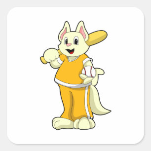 Kat bij honkbal met honkbalknuppel vierkante sticker