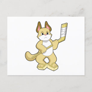 Kat bij ijshockey met ijshockeystick briefkaart