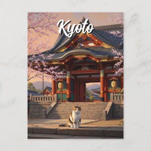 Kat bij Kyoto Temple Japan Reizen Briefkaart