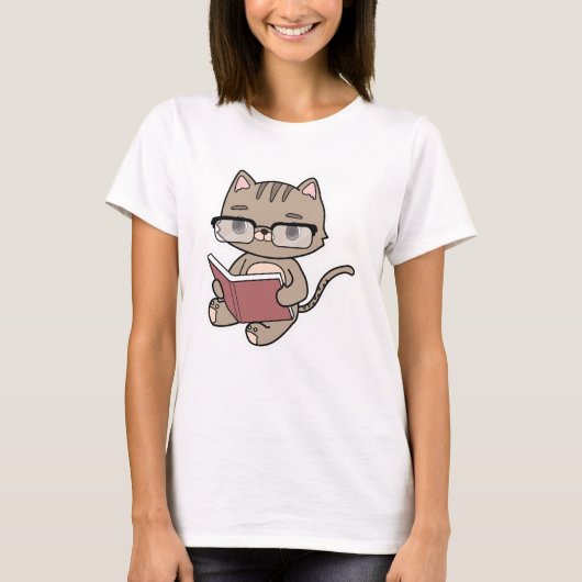 Kat bij lezen boek t-shirt (Voorkant)