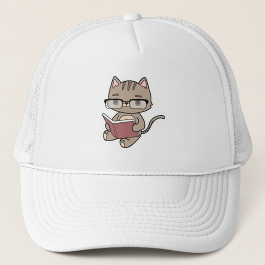 Kat bij lezen boek trucker pet (Voorkant)