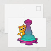 Kat bij schaken met schaakstuk toren briefkaart (Voorkant / Achterkant)