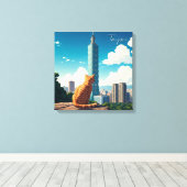 Kat bij Taipei 101 Taiwan Canvas Afdruk (Insitu (Houten vloer))