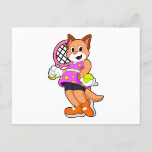 Kat bij tennis met tennisracket briefkaart