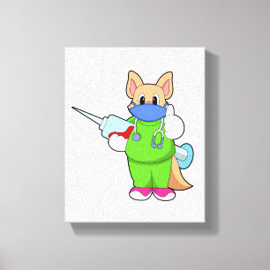 Kat bij vaccinatie met spuit canvas afdruk