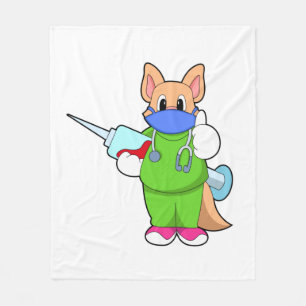 Kat bij vaccinatie met spuit fleece deken