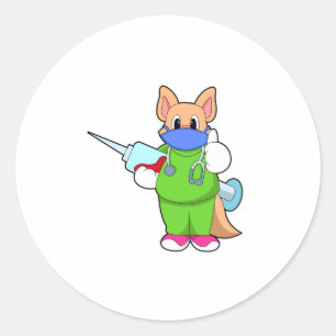 Kat bij vaccinatie met spuit ronde sticker