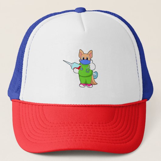 Kat bij vaccinatie met spuit trucker pet (Voorkant)