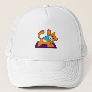 Kat bij Yoga met Yoga mat Trucker Pet