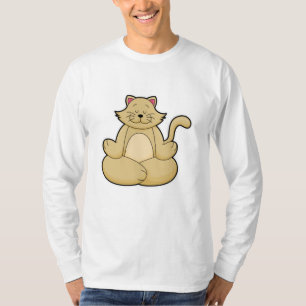 Kat bij Yoga Stretching oefening in Cross-legged T-shirt