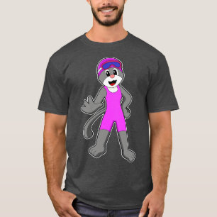 Kat bij zwemmen met zwempak t-shirt