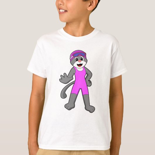 Kat bij zwemmen met zwempak t-shirt (Voorkant)