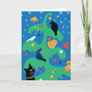 Kat Bird Kersttree Holidaire Card Feestdagen Kaart