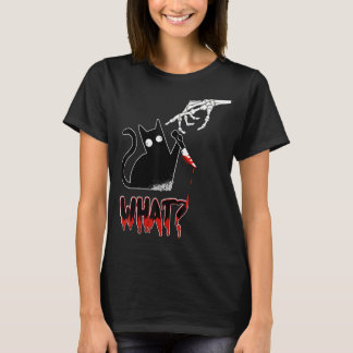 Kat Black Lover Skeleton Hand Murderous Cat Knif W T-shirt