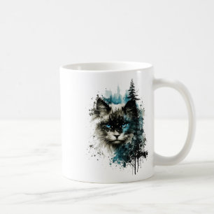 Kat Blauwe Ogen Kat Motief Kunst Bos Dier Kat Koffiemok