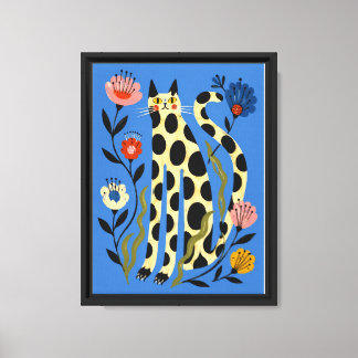 Kat & bloem aquarel canvasprint canvas afdruk