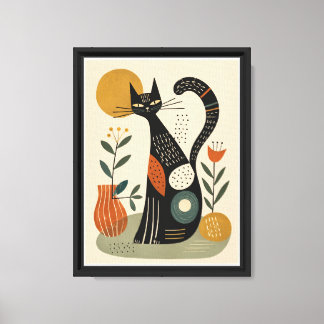 Kat & bloem aquarel canvasprint canvas afdruk