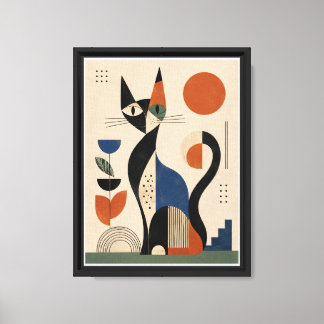 Kat & bloem aquarel canvasprint canvas afdruk