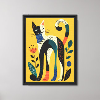 Kat & bloem aquarel canvasprint canvas afdruk