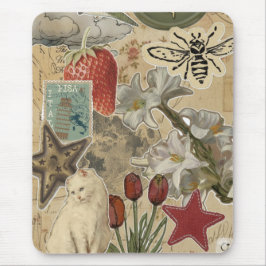 Kat bloemcollagepatroon – Schattig artistiek ontwe Muismat