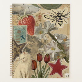 Kat bloemcollagepatroon – Schattig artistiek ontwe Planner