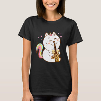 Kat Boba Thee Bubbel Schattige Kat Eenhoorn Drinkt T-shirt