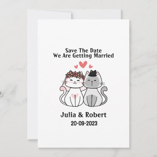 Kat bruid en bruidegom de datum opslaan kaart (Voorkant)