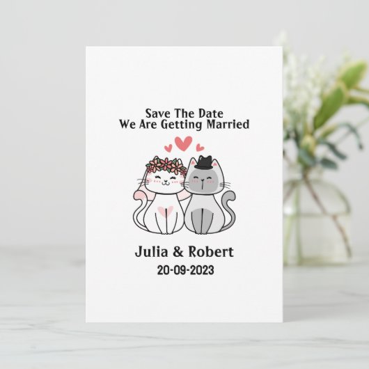 Kat bruid en bruidegom de datum opslaan kaart (Staand voorkant)